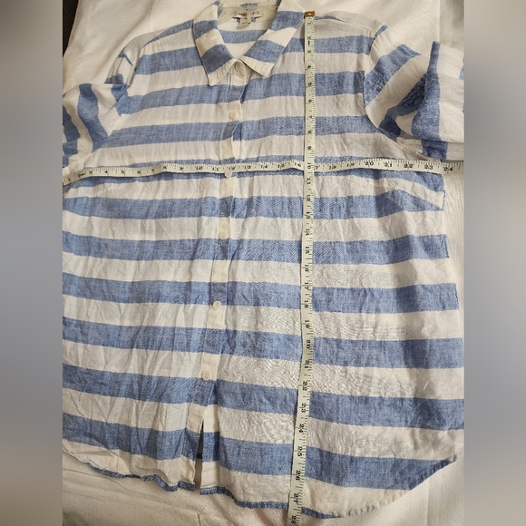 Coldwater Creek Striped Button Down Linen Blouse Blue and White - Picture 7 of 7